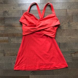 EUC Lululemon cutout red orange cross tank 6
